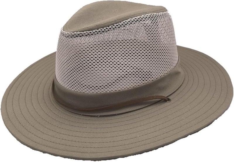 TUREVIEW Store Men's Flat Wide Brim Mesh Safari Outdoor Hat Panama Hat Travel Fishing Hiking with Windproof - Image 1